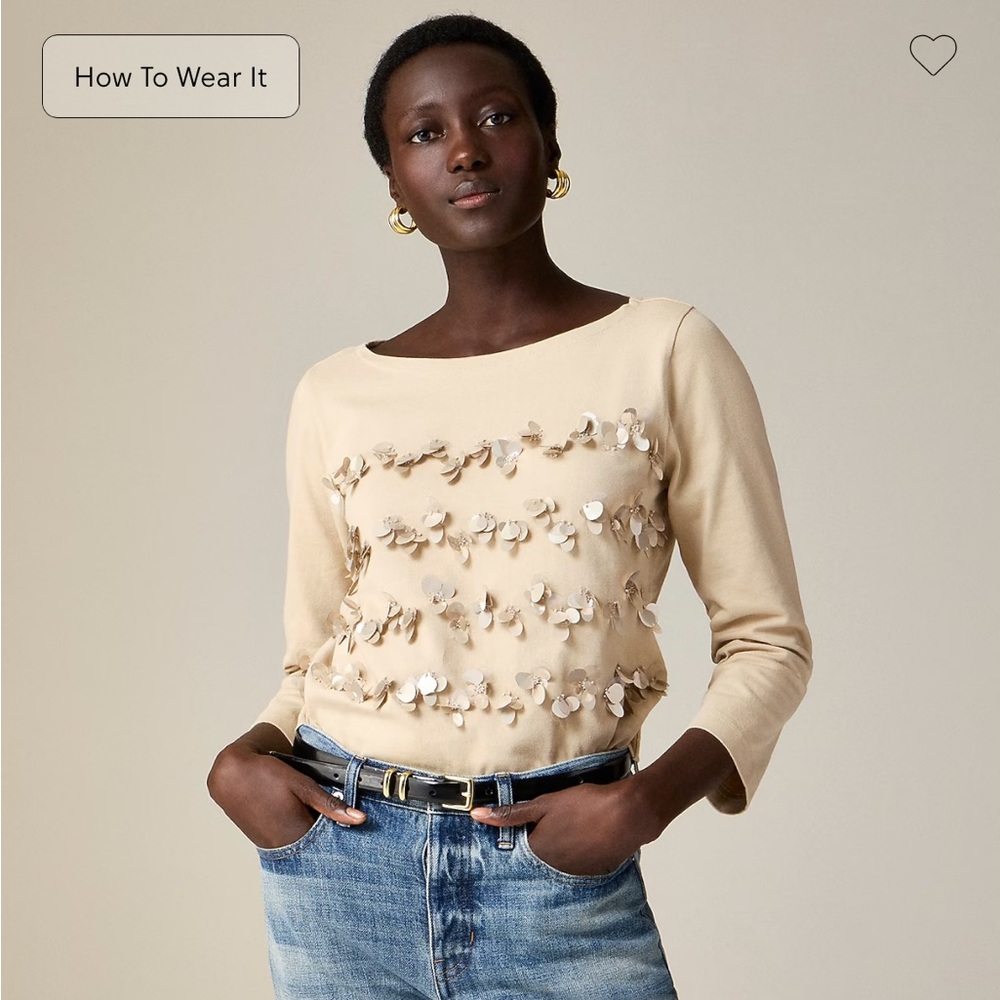 J Crew Mariner Jersey Long Sleeve T Shirt with Floral Embellishment